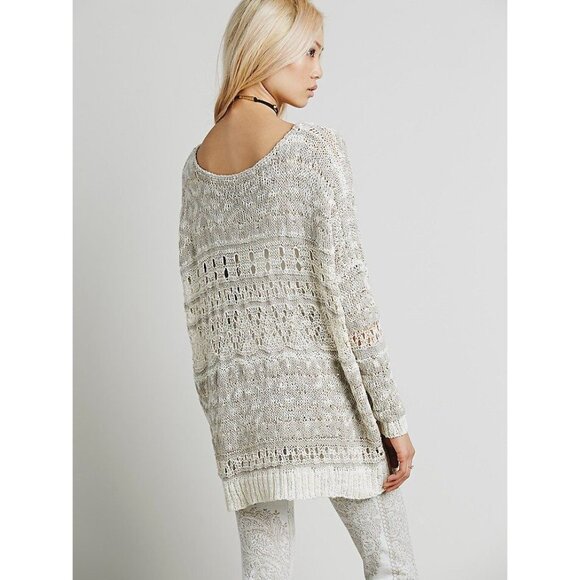 RARE NWT Free People Ivory Metallic Shimmer Slouchy On-Off Shoulder Knit Sweater - Picture 9 of 16